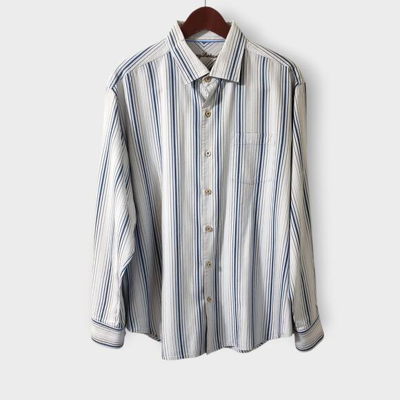 Tommy Bahama Other - Tommy Bahama Mens Silk Blue Stripe Long Sleeve Button Up Shirt Sz XL Preppy